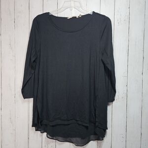 Soft Surroundings Black Viscose Blend Layered Top Tunic Chiffon Hem Size Large.